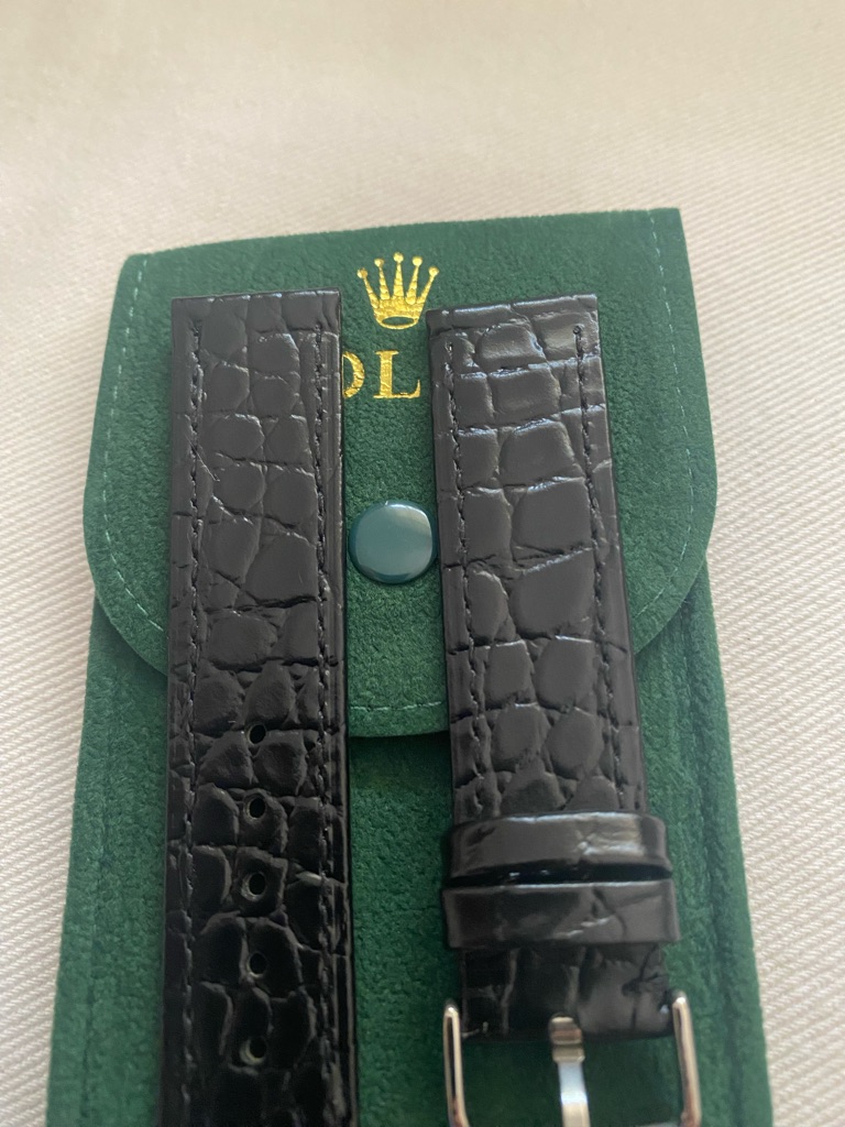 Black CrocEmbossed Leather Watch Strap Vintage Rolex 22mm With A Silver Plated